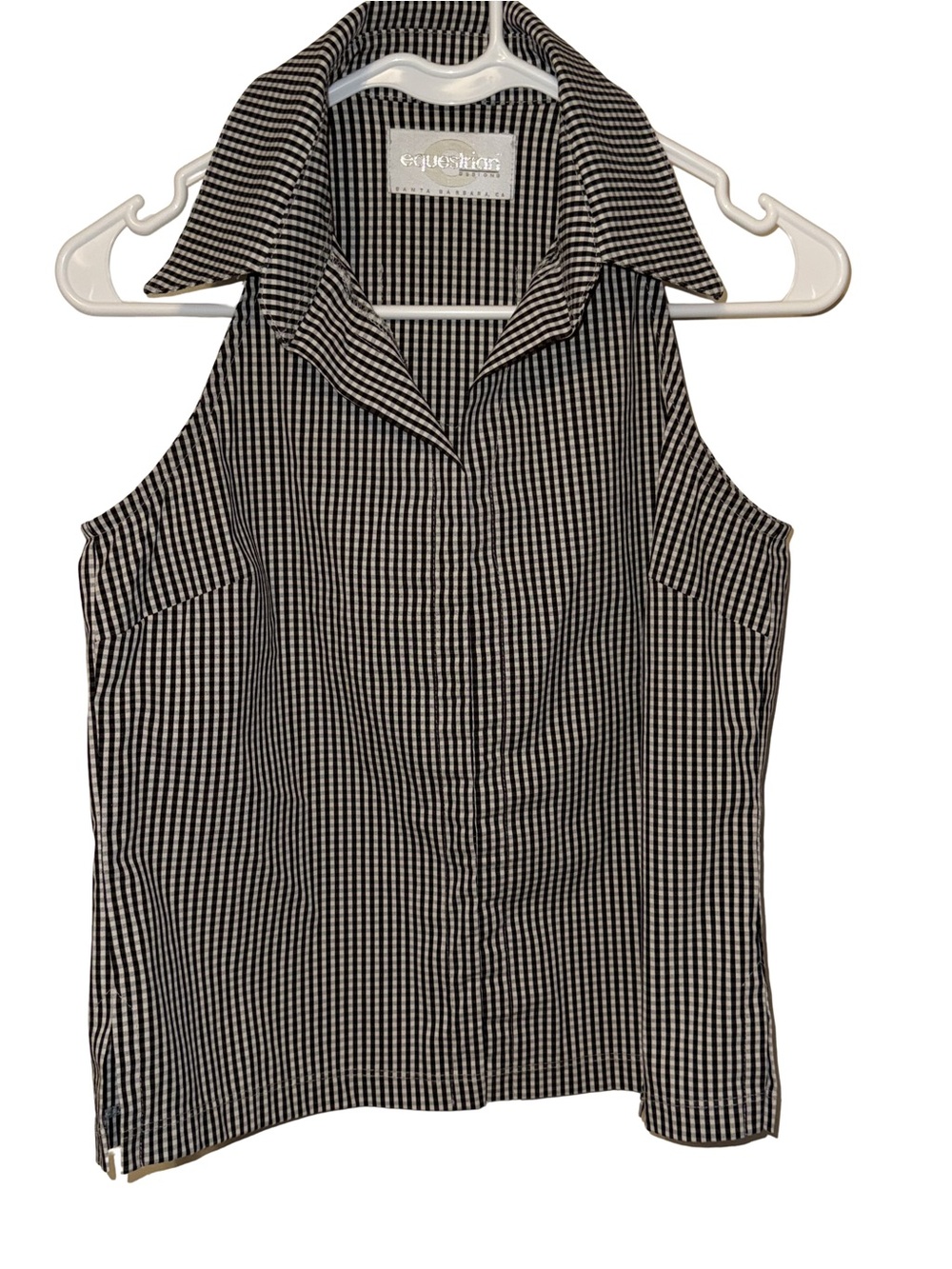 Vintage Equestrian Designs Santa Barbara Sleeveless Gingham Top M Black White